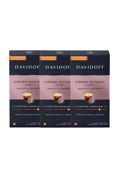 Davidoff Crema Intense Lungo Smooth & Rounded Aluminium Kapsül Kahve 10'lu 3x10 ürün görseli 1
