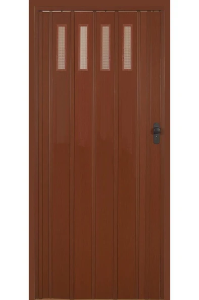 1 Sıra Camlı Akordeon Kapı, Ceviz Ahşap Desenli, 87x215cm ürün görseli 1