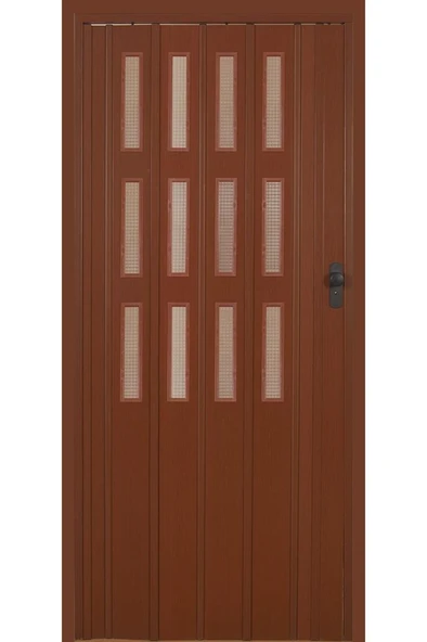 3 Sıra Camlı Akordeon Kapı, Ceviz Ahşap Desenli, 87x215 cm ürün görseli 1