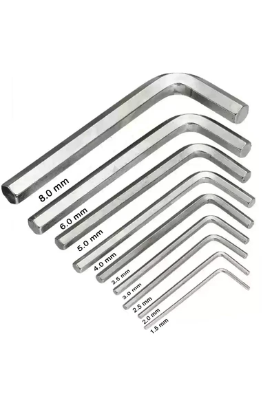 9'lu Çelik Alyan Anahtar Seti (BİRER ADET 2MM-2,5MM-3MM-3,5MM-4-5MM-6MM-8MM-10MM) ürün görseli 1