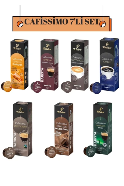 Tchibo Cafissimo Cafissimo Kapsül Kahve 7’li Set–Espresso, Caffe Crema, Barista,Caramel,Double Choc,Brasil,Kaffee ürün görseli 1