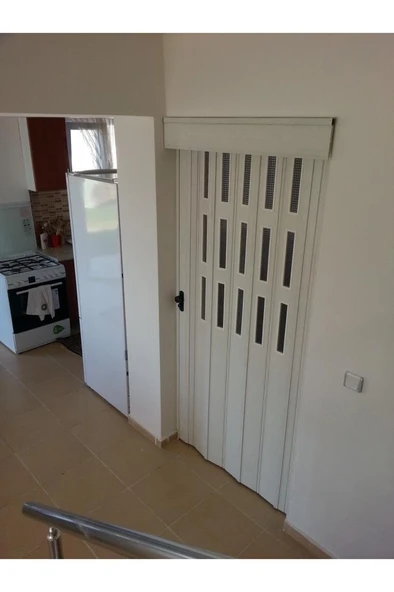 3Sıra Camlı Akordeon Kapı Beyaz 87x200 cm - Resim 2