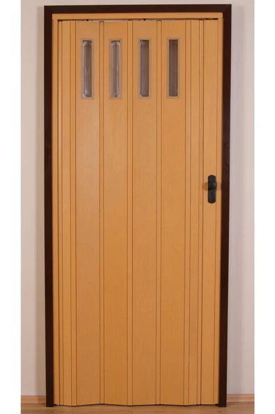 1 Sıra Camlı Akordeon Kapı, Meşe Ahşap Desenli, 72x215cm ürün görseli 1