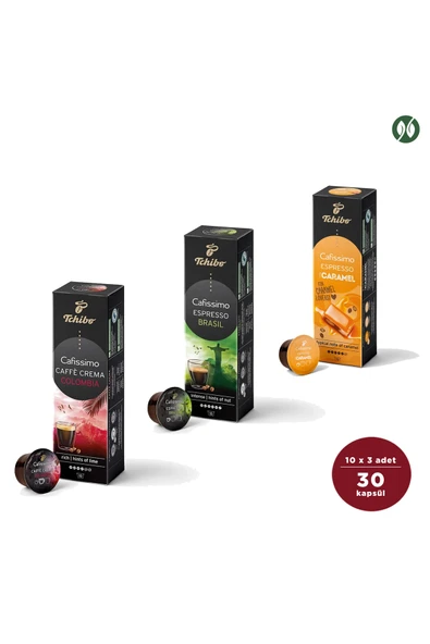 Tchibo Kapsül Kahve 3’lü Paket | Cafissimo Uyumlu – Kolombiya, Brezilya, Karamel ürün görseli 1