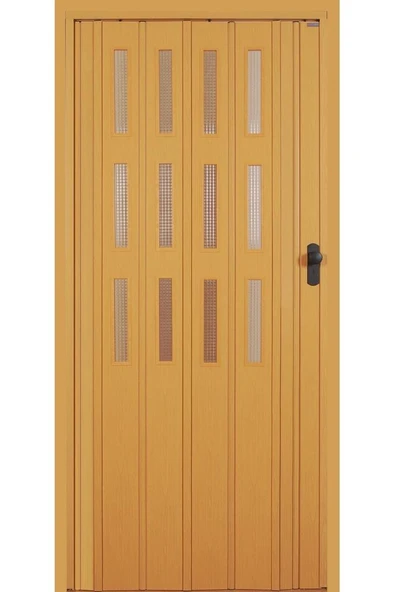3 Sıra Camlı Akordeon Kapı, Meşe Ahşap Desenli, 87x215 cm ürün görseli 1