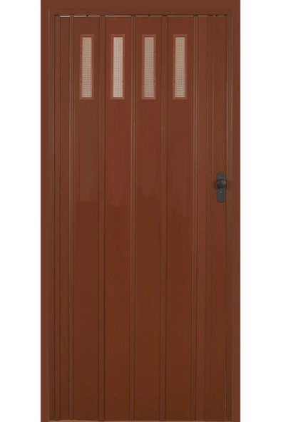 1 Sıra Camlı Akordeon Kapı, Ceviz Ahşap Desenli, 72x215cm ürün görseli 1