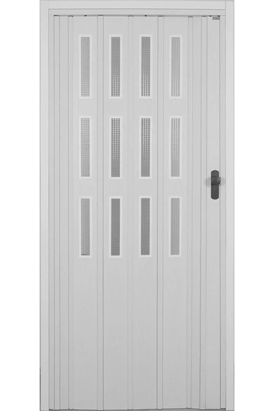 3 Sıra Camlı Akordeon Kapı, Akağaç Ahşap Desenli, 87x215cm ürün görseli 1