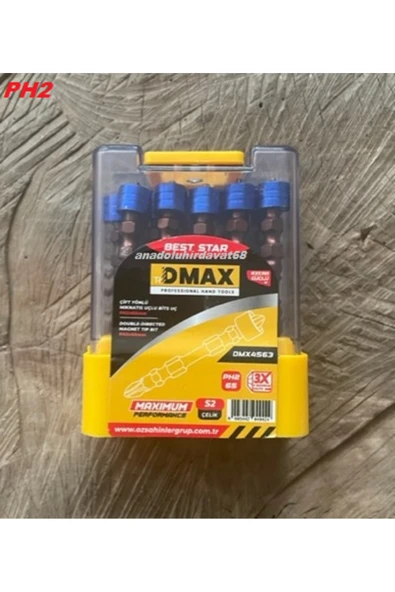 DMAX Ph2 STOPLU VİDA SIKMA UCU MIKNATISLI ÇİFT YÖNLÜ YILDIZ BİTS UÇ 10 ADET ürün görseli 1