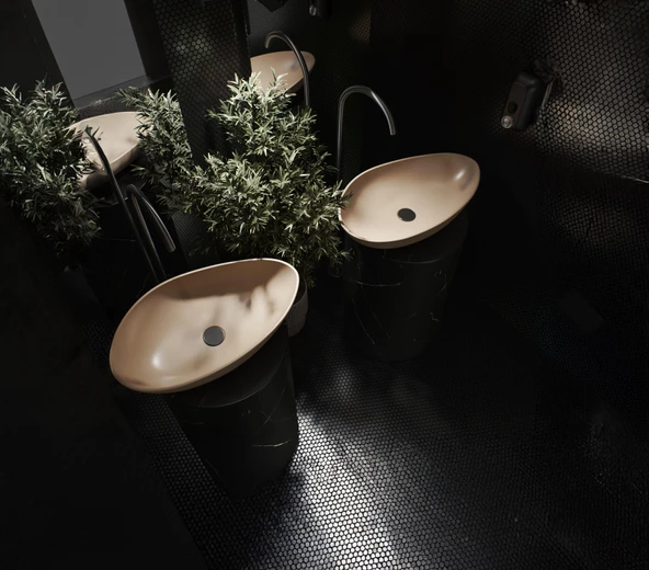 Turkuaz Olive Tezgahüstü Mat Cappuccino Lavabo 61*34 cm ürün görseli 1