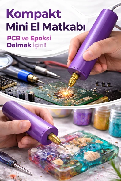 USB Mini Drill Matkap Seti , 7 Parça Mandren Seti + 3 Adet Mikro Matkap Ucu ,Hassas Delme & DIY ( Mor ) ürün görseli 1