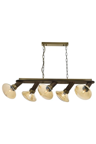 AVONNI AV-60051-5EY Eskitme Kaplama Modern Avize E14 Metal Ahşap Cam 90x27cm ürün görseli 1