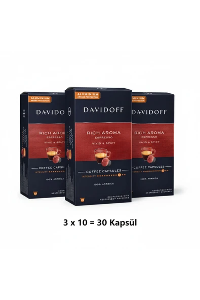 Davidoff Rich Aroma Nespresso Uyumlu Kahve Kapsülü 3'lü Paket (30 Kapsül) ürün görseli 1