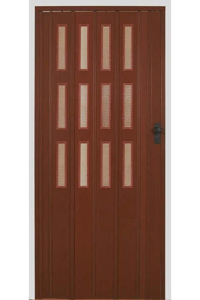3 Sıra Camlı Akordeon Kapı Ceviz Ahşap Desenli 72x215cm ürün görseli 1
