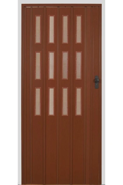 3 Sıra Camlı Akordeon Kapı Ceviz Ahşap Desenli 72x200cm ürün görseli 1