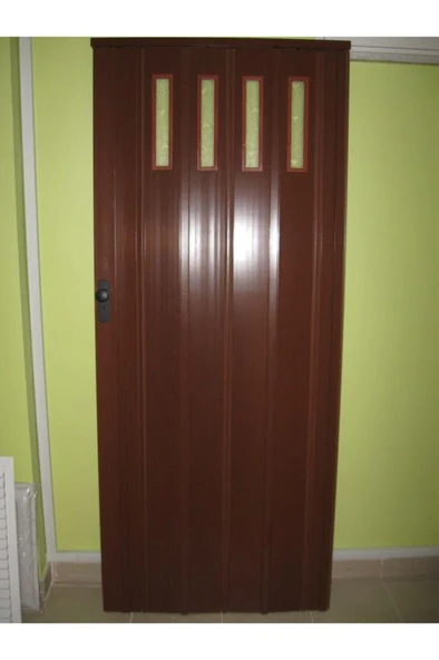 Ceviz Ahşap Desenli 1 Sıra Camlı Akordeon Kapı, 87x200cm ürün görseli 1