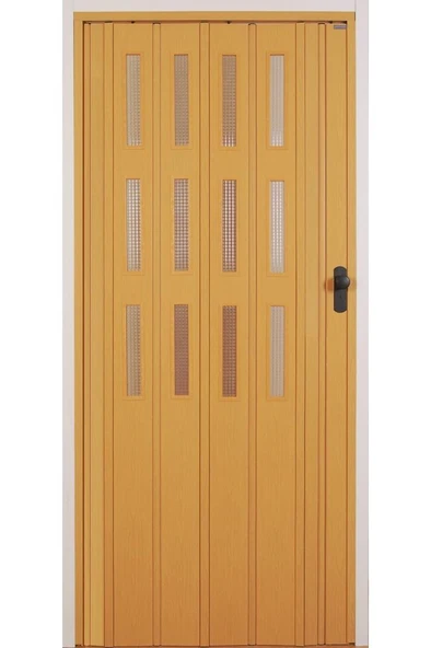 3 Sıra Camlı Akordeon Kapı, Meşe Ahşap Desenli, 72x215cm ürün görseli 1