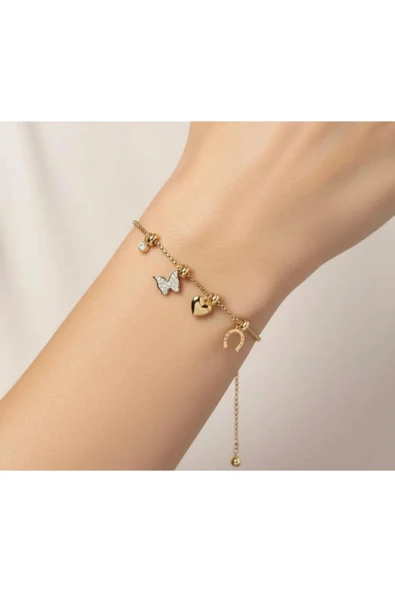 Stainlless Steel 316L Çelik Kelebek Charm Şans Bileklik ürün görseli 1