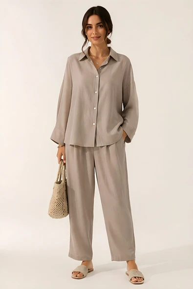 Lili Woman Kadın Oversize Gömlek Bol Paça Pantolon Takım F.50957 ürün görseli 1
