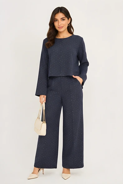 Lili Woman Kadın Midnight Sparkle Taş Detaylı Relax Fit Takım K.1420 ürün görseli 1