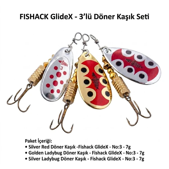 Fishack GlideX 3'lü Döner Kaşık Seti - 7g No:3 - VMC İğneli Turna ve Alabalık Avcısı ürün görseli 1