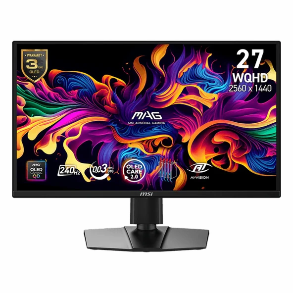 MSI MAG 272QP QD-OLED X24 26.5" 240Hz 0.03Ms HDMI+DP+USB-C HDR WQHD G-Sync FreeSync OLED Pivot Vesa Monitör ürün görseli 1