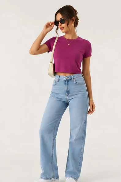 Lili Woman Kadın Basic Kısa Kol Crop Tişört E.8002P ürün görseli 1