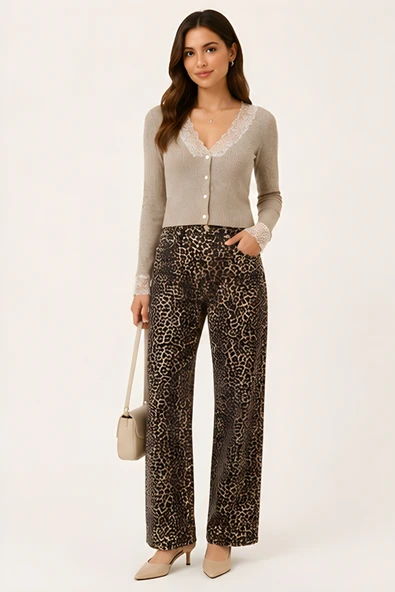 Lili Woman Kadın Yüksek Bel Leopar Desenli Wide Leg Pantolon TY.LPR01 ürün görseli 1