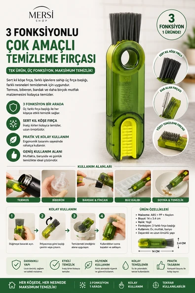3 Fonksiyonlu Çok Amaçlı Temizleme Fırçası  Katlanabilir Bardak ve Kapak Temizleme Aparatı ürün görseli 1