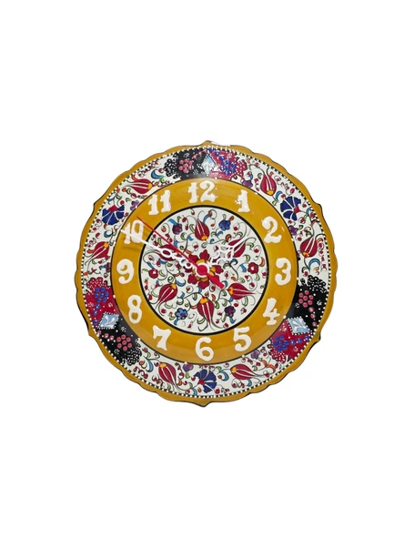 Çini Boyama Kabartma Duvar Saat 25cm - Çini Saat ürün görseli 1