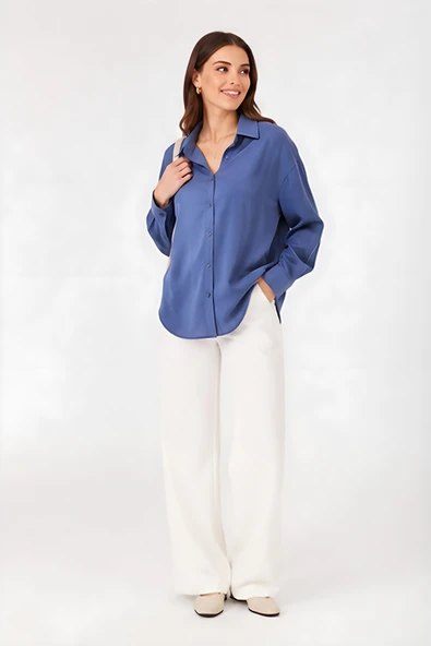 Lili Woman Kadın Oversize Dökümlü Gömlek Uzun Kollu Rahat Kesim E.2407L ürün görseli 1