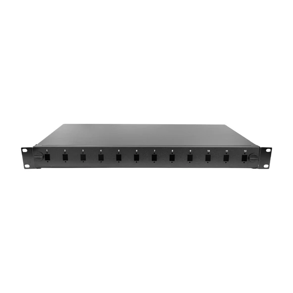Alfafonet EcoSlide 12 Port SC-SX/LC-DX 1RU Rack Tipi Siyah Fiber Optik Patch Panel ürün görseli 1