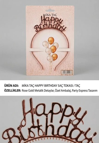 Mika Taç Happy Birthday - Rose Gold ürün görseli 1