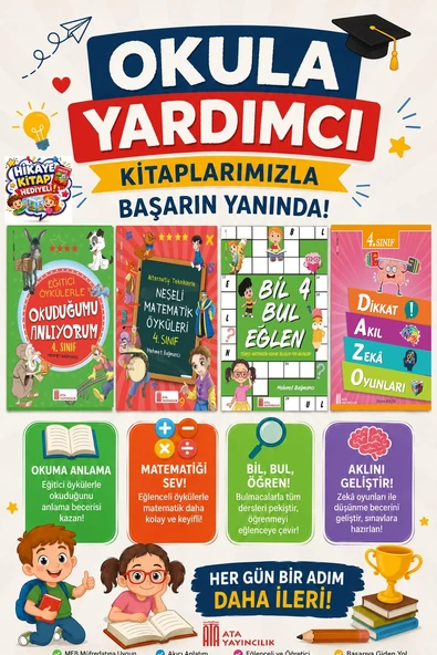 Ata 4.Sınıf Okuduğumu Anlıyorum + Neşeli Matematik Öyküleri + Bil Bul + Dikkat Akıl Zeka Oyunları ürün görseli 1