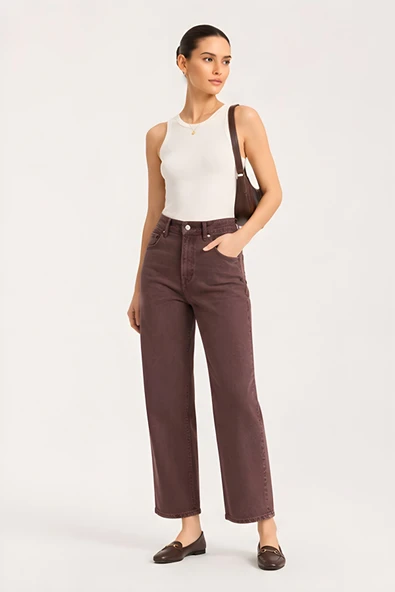 Lili Woman Kadın Kahverengi Bol Paça Denim Pantolon TY.MSM01K ürün görseli 1