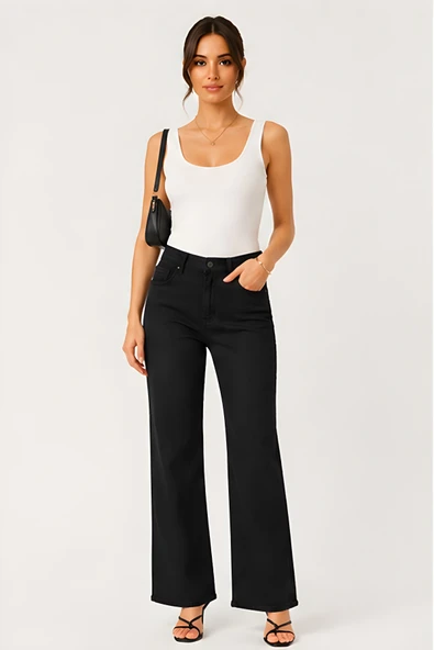 Lili Woman Kadın Siyah Bol Paça Denim Pantolon TY.MSM01S ürün görseli 1