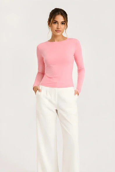 Lili Woman Kadın Thumbhole Fit Uzun Kollu Crop Bluz E.7006 ürün görseli 1