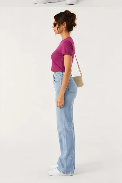 Lili Woman Kadın Basic Kısa Kol Crop Tişört E.8002P - Resim 4