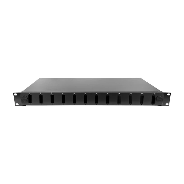 Alfafonet EcoSlide 12 Port SC-DX/LC-QD 1RU Rack Tipi Siyah Fiber Optik Patch Panel ürün görseli 1