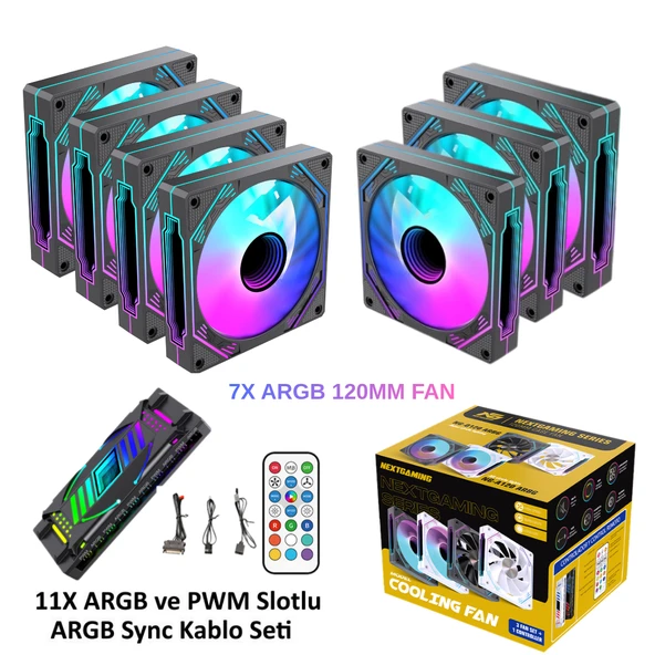 NG-A120B 7 Adet Infinity Mirror ARGB PWM Kasa Fanı 11X ARGB PWM Slot Kontrolcü ve Kumanda Siyah ürün görseli 1