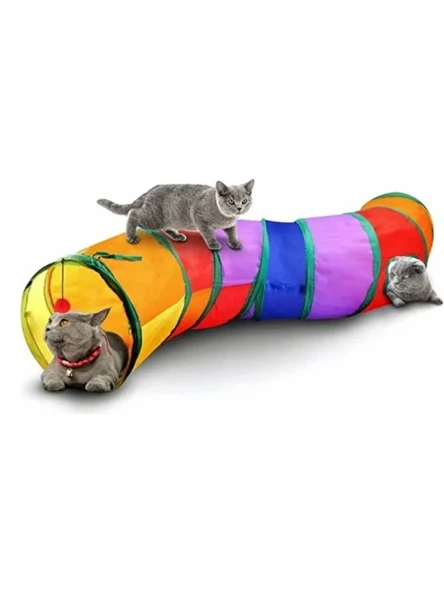 Mucit Home S Şeklinde Kıvrımlı Kedi Tüneli 130 cm Gökkuşağı Desenli ürün görseli 1