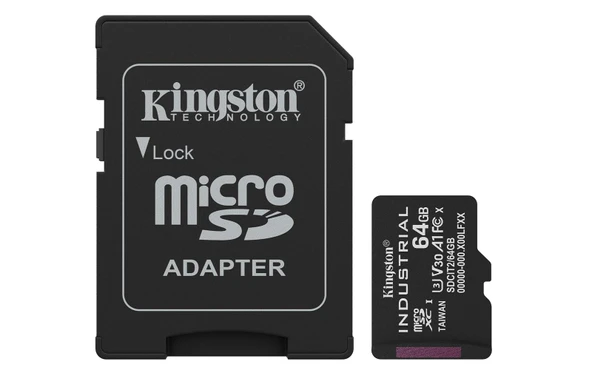 Kingston SDCIT2-64GB 64GB microSDXC Industrial C10 A1 pSLC Card + SD Adapter Hafıza Kartı ürün görseli 1