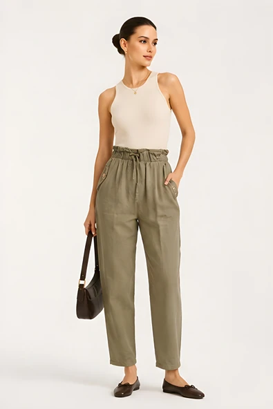 Lili Woman Kadın Premium Cep Kapaklı Gabardin Pantolon – Relaxed Fit P.P006 ürün görseli 1