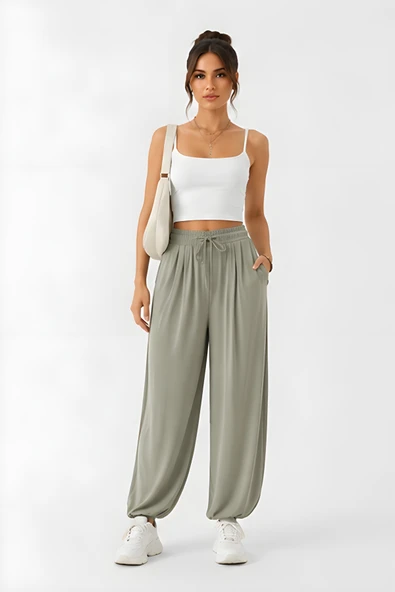 Lili Woman Kadın Soft Flow Beli Lastikli Relax Fit Şalvar Pantolon K.4320 ürün görseli 1