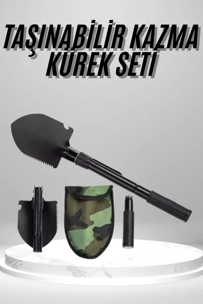 Pusulalı Katlanabilen Portatif Çantalı Mini Kazma Kürek Seti ürün görseli 1