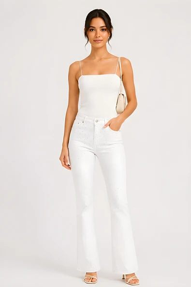 Lili Woman Kadın Jean Beyaz Taş Detaylı Pantolon TY.TAS01 ürün görseli 1