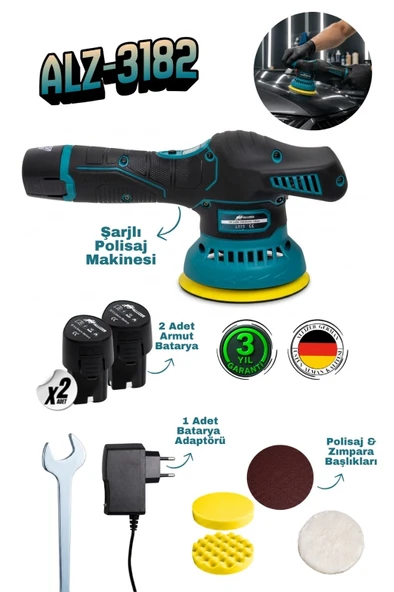 Allizer ALZ-3182 12V 2.0Ah Çift Akülü Dijital Göstergeli Şarjlı Polisaj Makinesi ürün görseli 1