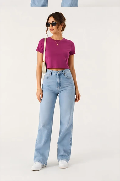 Lili Woman Kadın Basic Kısa Kol Crop Tişört E.8002P - Resim 6