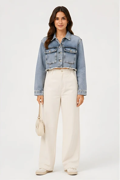 Lili Woman Kadın Crop Denim Kot Ceket Yıkamalı TY.JCT01M ürün görseli 1
