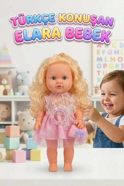 Elara Türkçe Konuşan 35cm Kafası Kolları ve Bacakları Et Bebek Gövdesi Sert Plastik Oyuncak Bebek ürün görseli 1