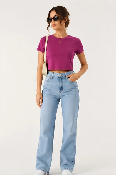 Lili Woman Kadın Basic Kısa Kol Crop Tişört E.8002P - Resim 2